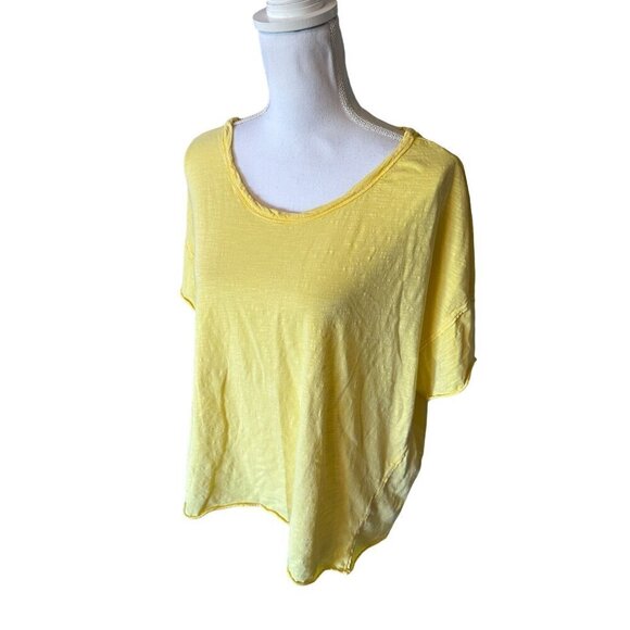 Anthropologie Pilcro Yellow Loose Fit Short Sleeve Top Plus Size 2x Split Back - Picture 3 of 8